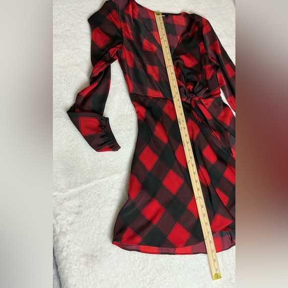 Express Red and Black Asymmetrical Tie Front SunDress - Picture 15 of 15